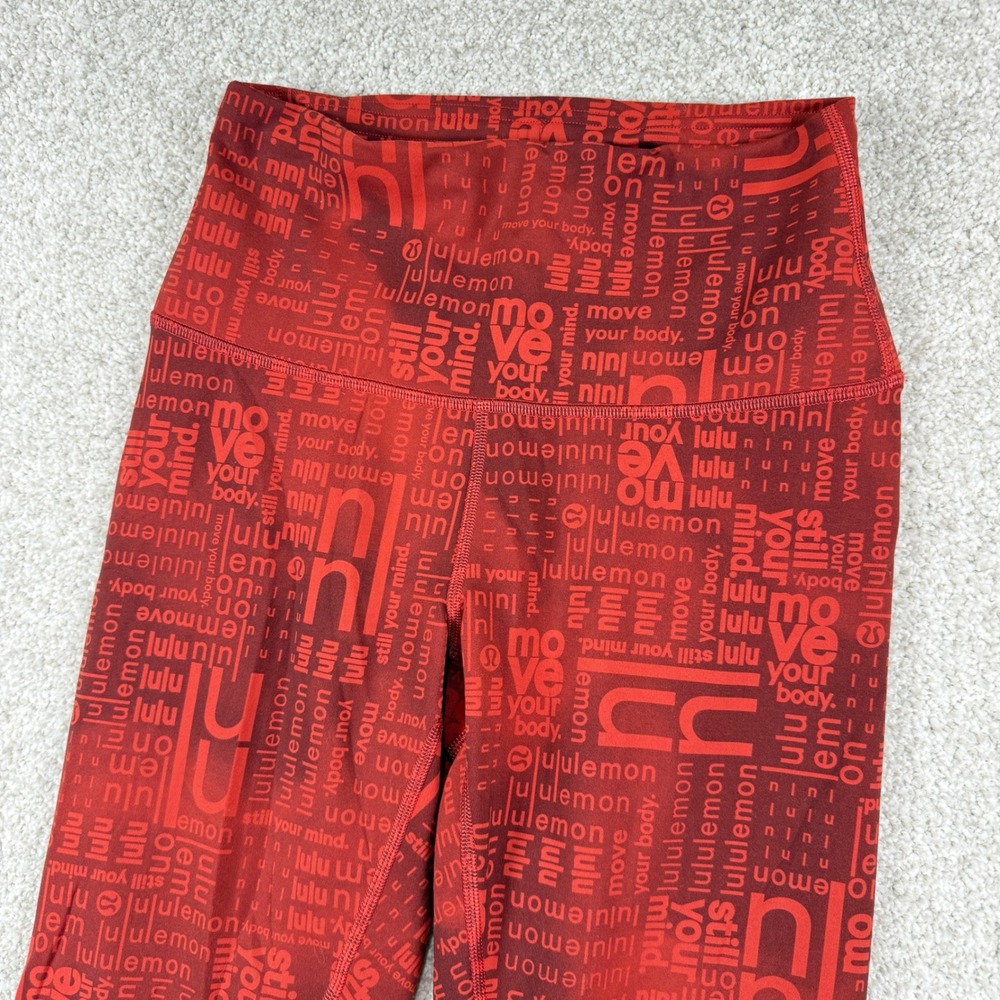Lululemon Leggings Women 6 Red Logo Print High Rise 25 Inch Inseam LW5EQGS